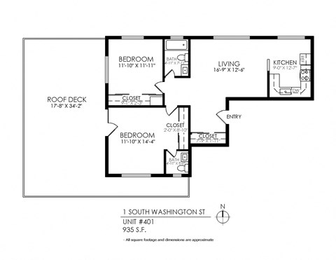Floor plan for 2 beds, 2 baths, 750 sqft